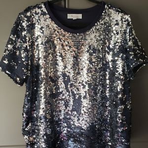 Two by Vince Camuto Navy/Silver Sequin Crop Top XL
